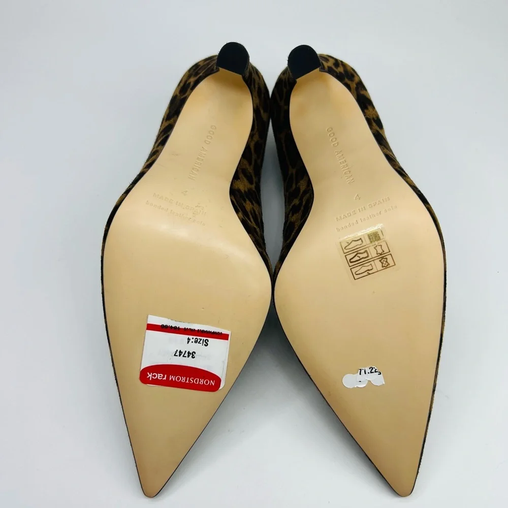NWOT Good American Leopard Print Suede Leather Pump size 4